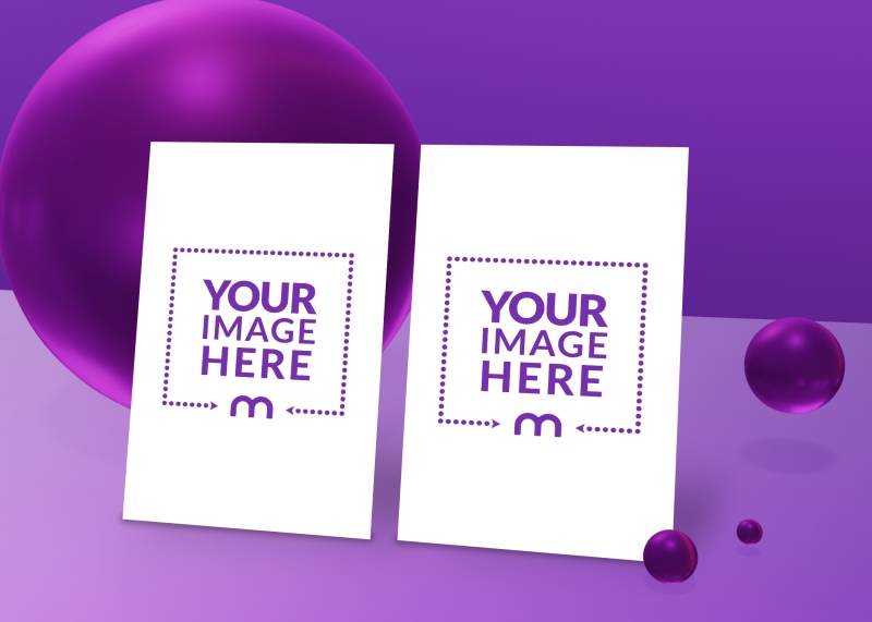 Perspective Booklet Mockup in Geometric Purple Background