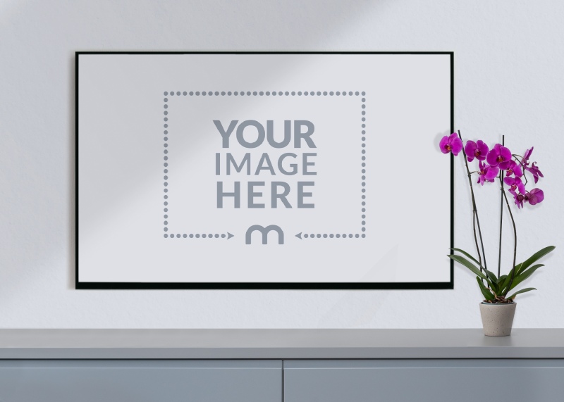 TV Screen Mockup with Modern Furniture and Orchid